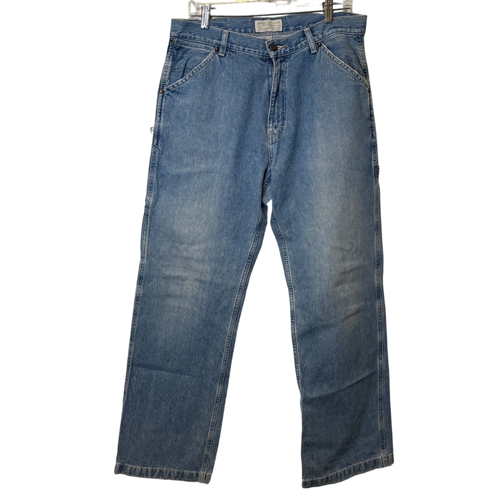 VTG American Eagle Jeans Mens 32x32 Blue Carpenter Light Wash Y2K Denim Worker